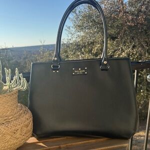 Kate Spade ♠️ Black Large Leather Rolled Handle Work/Travel Tote Bag
